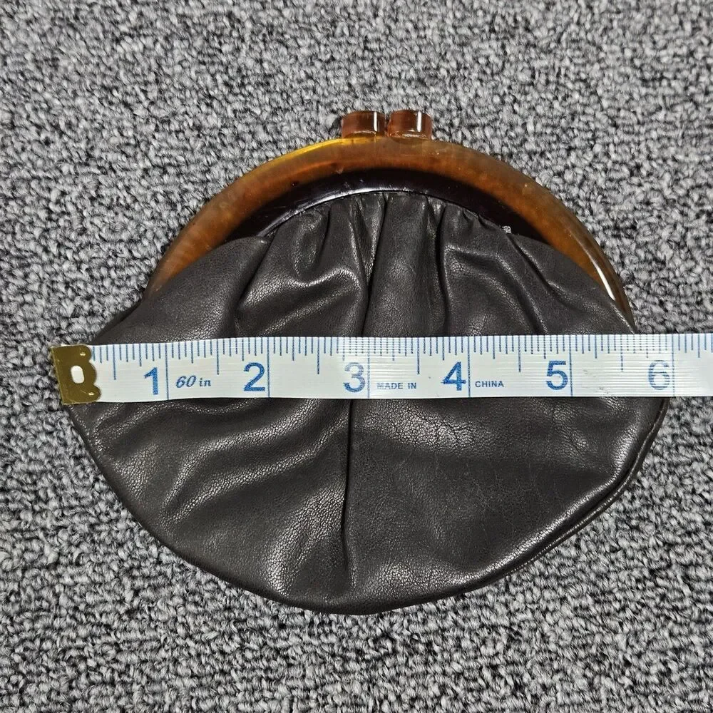 Vintage Bud‎ Leather Genuine Black Leather Coin Purse Bakelite Kiss Lock
